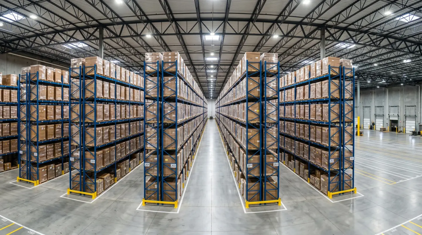 Yellow pallet racking system loaded with inventory in a Lehigh Valley warehouse