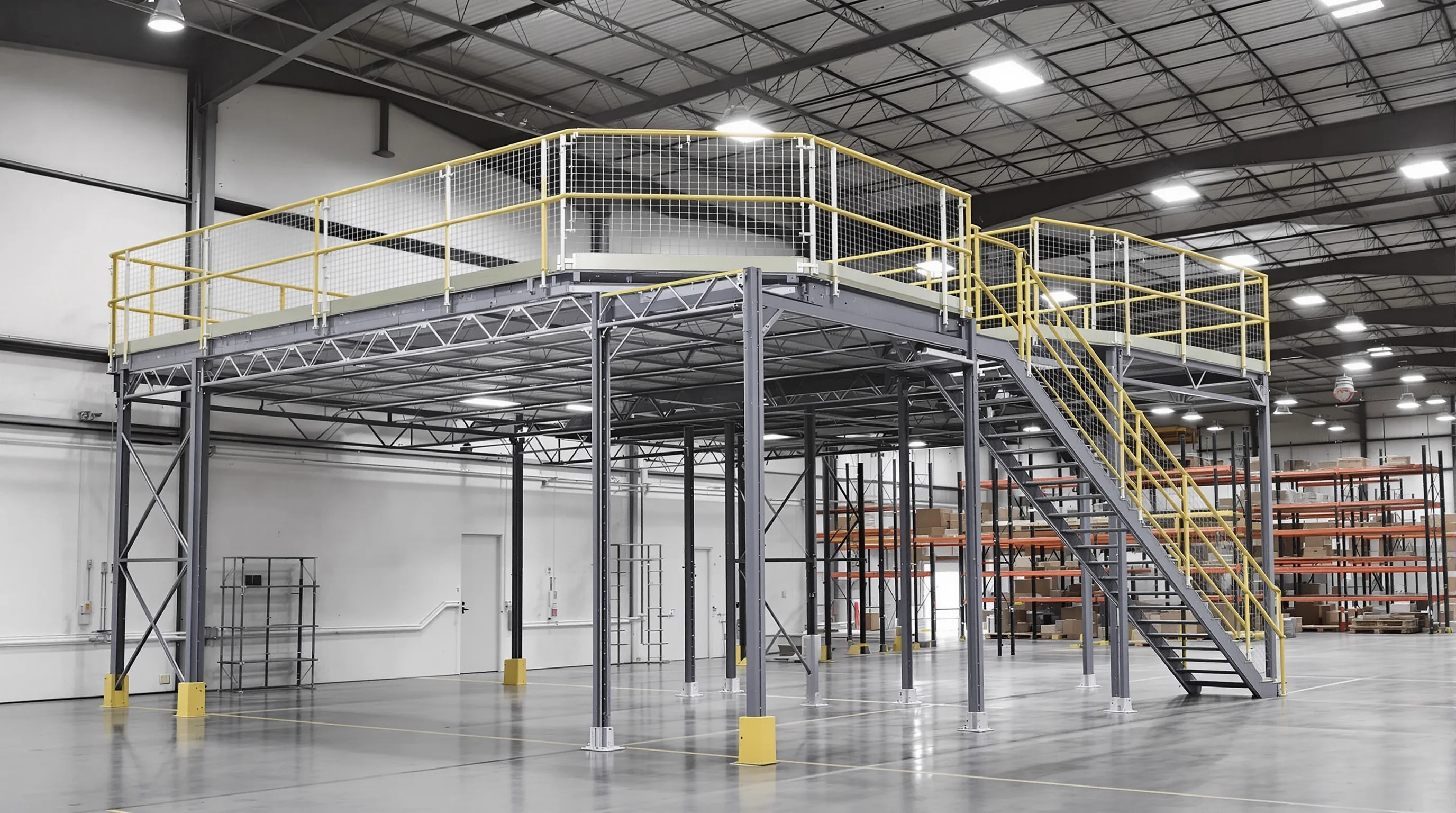 Steel mezzanine supplied alongside racking and handling equipment