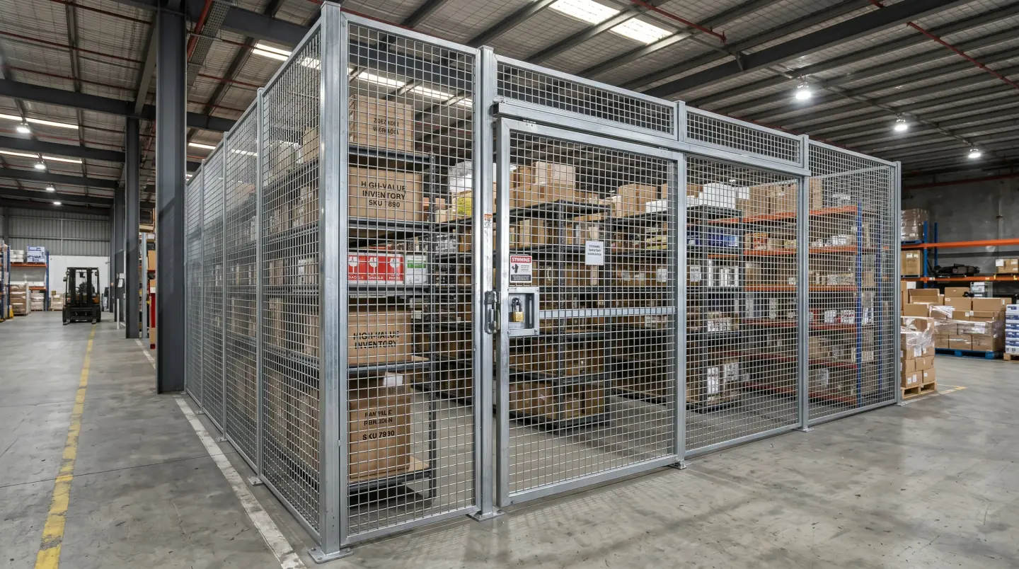 Wire mesh partition system securing inventory in a Lehigh Valley warehouse