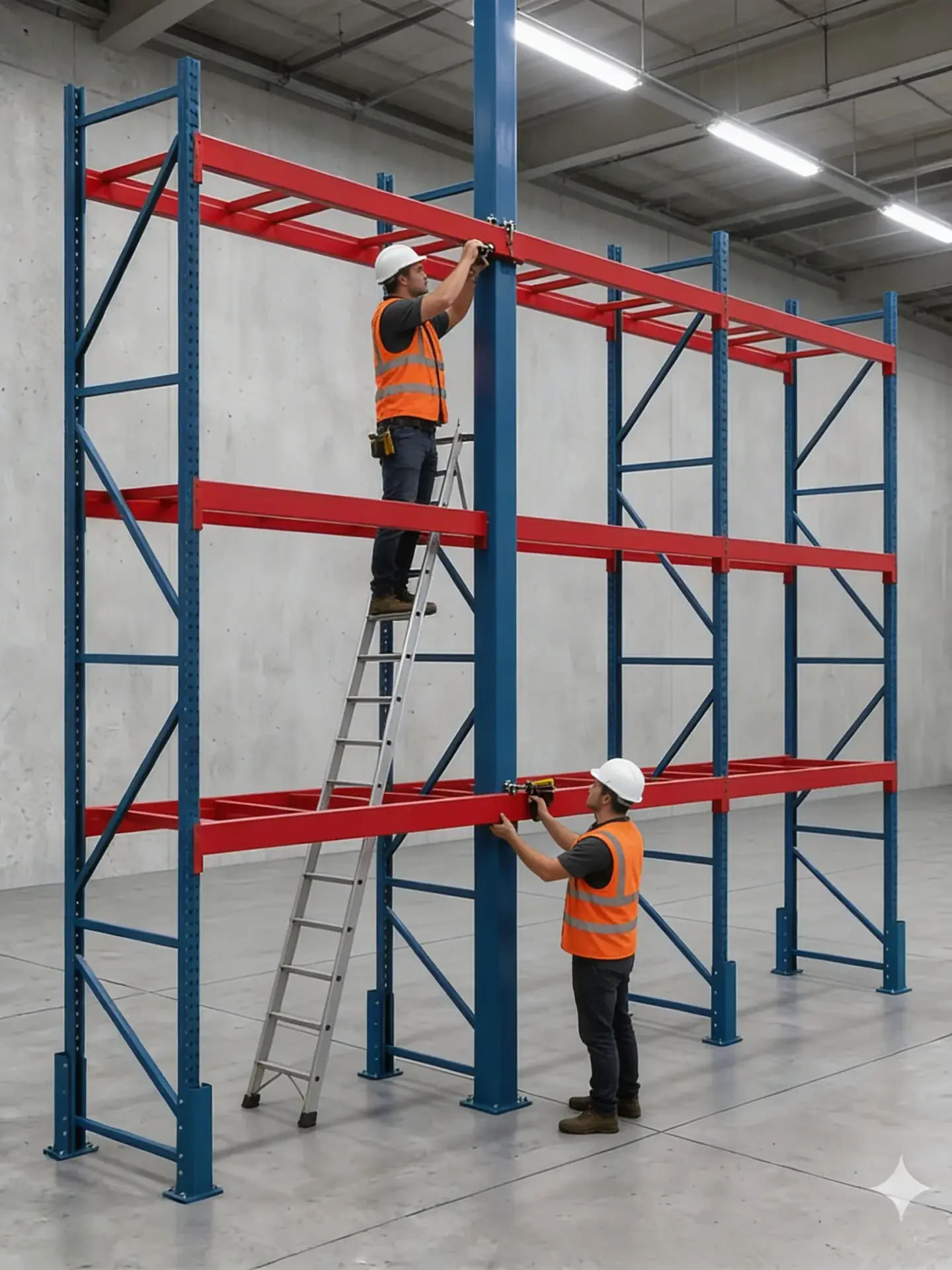 Crew dismantling pallet racking for removal after a buyback
